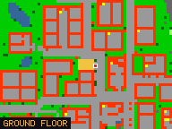 Map of Sugar Street 4d in Liberty Bay: the house is highlighted in gold, the red mark is the entrance.