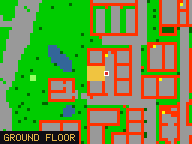 Map of Harvester's Haven, Flat 03 in Liberty Bay: the house is highlighted in gold, the red mark is the entrance.