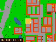 Map of Harvester's Haven, Flat 05 in Liberty Bay: the house is highlighted in gold, the red mark is the entrance.