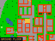 Map of Harvester's Haven, Flat 06 in Liberty Bay: the house is highlighted in gold, the red mark is the entrance.