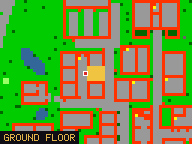 Map of Harvester's Haven, Flat 04 in Liberty Bay: the house is highlighted in gold, the red mark is the entrance.