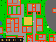 Map of Marble Lane 2 in Liberty Bay: the house is highlighted in gold, the red mark is the entrance.
