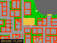 Map of Admiral's Avenue 1 in Liberty Bay: the house is highlighted in gold, the red mark is the entrance.