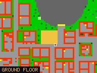 Map of Admiral's Avenue 2 in Liberty Bay: the house is highlighted in gold, the red mark is the entrance.