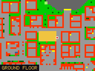 Map of Freedom Street 1 in Liberty Bay: the house is highlighted in gold, the red mark is the entrance.