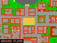 Map of Freedom Street 2 in Liberty Bay: the house is highlighted in gold, the red mark is the entrance.