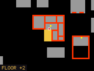 Map of The Tavern 2d in Liberty Bay: the house is highlighted in gold, the red mark is the entrance.