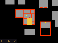 Map of The Tavern 2c in Liberty Bay: the house is highlighted in gold, the red mark is the entrance.