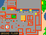 Map of Marketplace 1 in Issavi: the house is highlighted in gold, the red mark is the entrance.