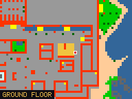 Map of Marketplace 2 in Issavi: the house is highlighted in gold, the red mark is the entrance.