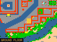 Map of Quay 1 in Issavi: the house is highlighted in gold, the red mark is the entrance.