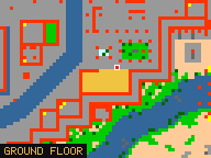 Map of Halls of Sun and Sea in Issavi: the house is highlighted in gold, the red mark is the entrance.