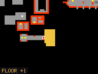 Map of Lakeside Mansion in Svargrond: the house is highlighted in gold, the red mark is the entrance.