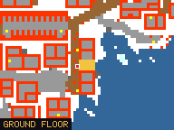 Map of Pilchard Bin 3 in Svargrond: the house is highlighted in gold, the red mark is the entrance.