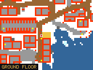 Map of Pilchard Bin 5 in Svargrond: the house is highlighted in gold, the red mark is the entrance.