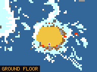 Map of Mammoth House in Svargrond: the house is highlighted in gold, the red mark is the entrance.