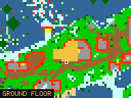 Map of Centre 2 in Silvertides: the house is highlighted in gold, the red mark is the entrance.