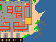Map of Marketplace 3 in Issavi: the house is highlighted in gold, the red mark is the entrance.