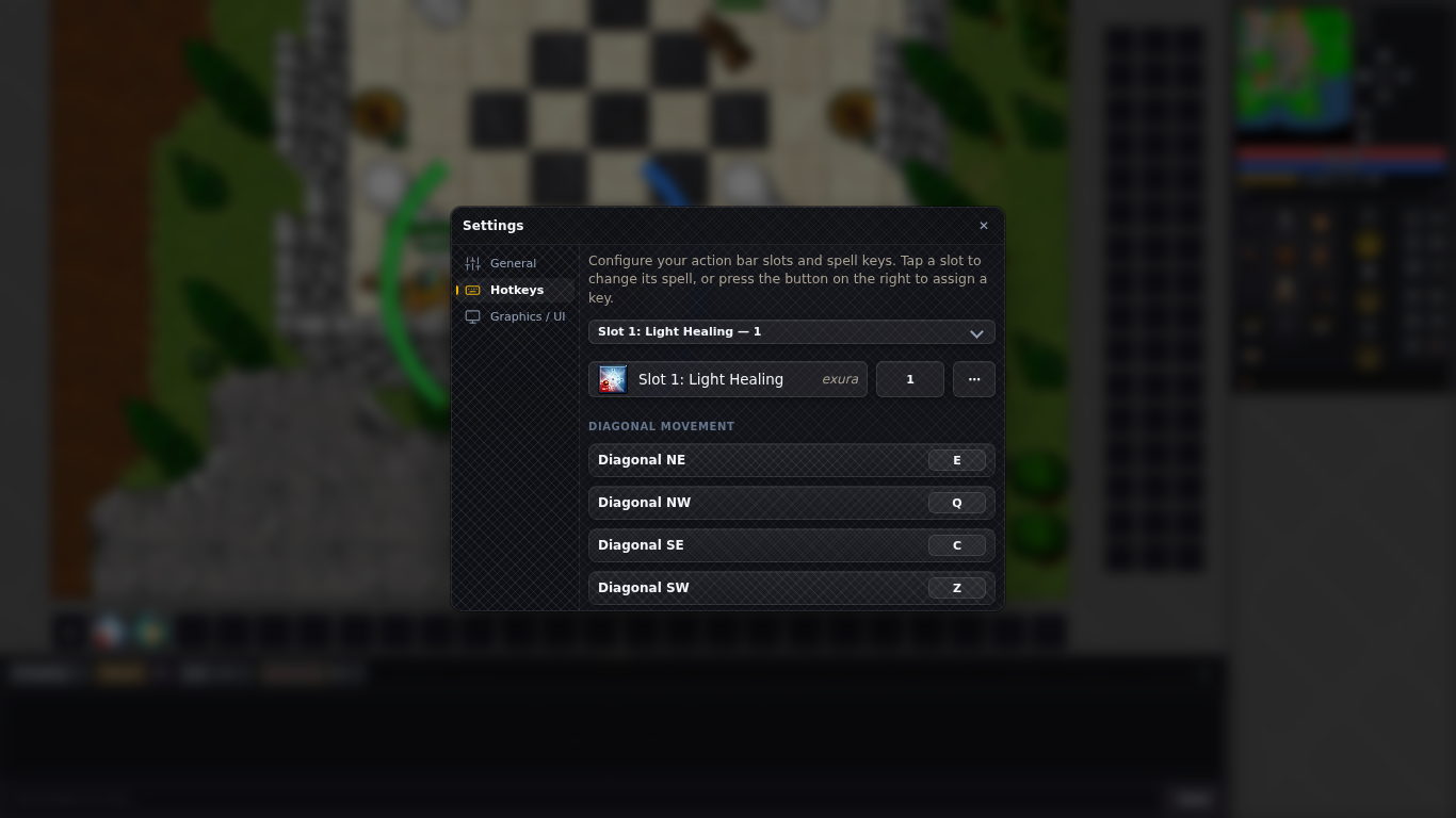 Settings, pestaña Hotkeys.